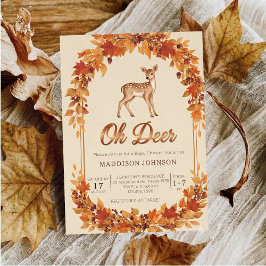 woodland frame flower deer baby shower inbjudningar