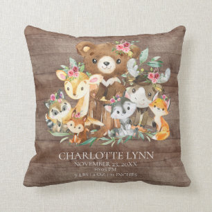 Woodland Friends Baby Birth Stats Pillow Kudde