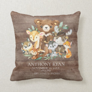 Woodland Friends Baby Birth Stats Pillow Kudde