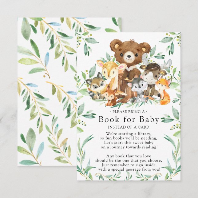 Woodland Friends Baby Shower Bok för Baby Card Tilläggskort (Fram/baksida)