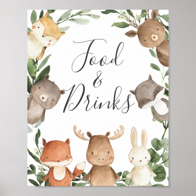 Woodland Friends Baby Shower Food and Drinks Sign Poster (Framsidan)