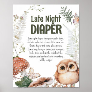 Woodland Friends Baby Shower "Late Natt Diaper" (S Poster