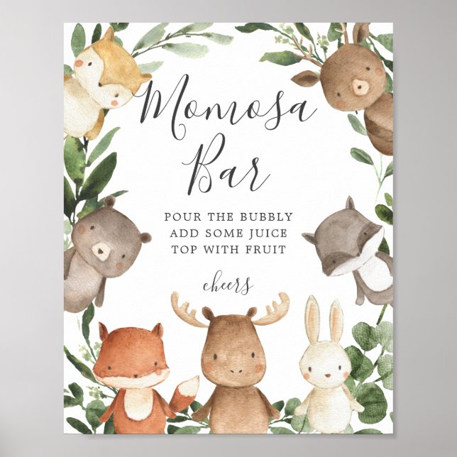 Woodland Friends Baby Shower Mimosa Pub-tecken Poster (Framsidan)