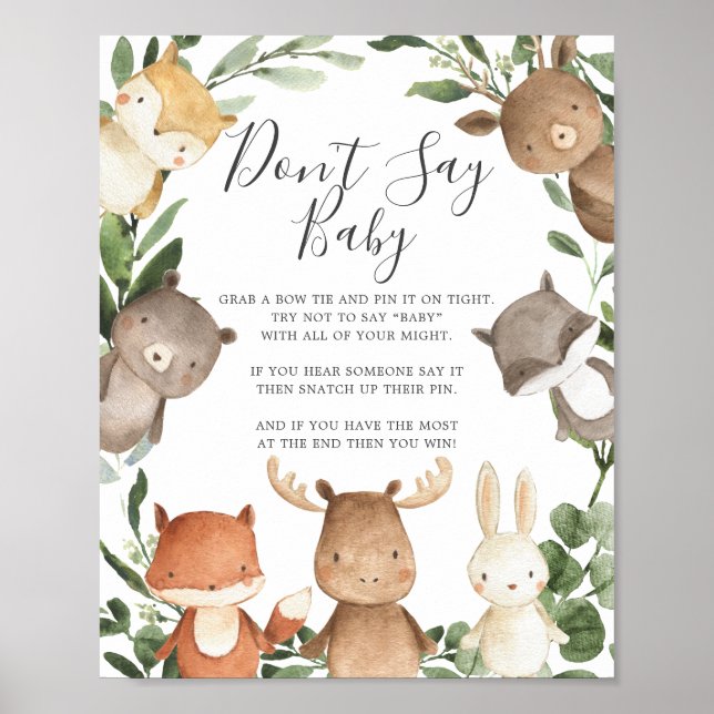 Woodland Friends Baby Shower Säg inte att Baby skr Poster (Framsidan)