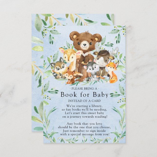 Woodland Friends Boys Baby Shower Bok för Baby Tilläggskort (Fram/baksida)