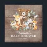 Woodland Friends Boys Baby Shower Magnet<br><div class="desc">Sötaste små trädsdjur satte sig på en rustik träbakgrund. Finns i vår butik för en flickdusch. Besök vår butik för att se hela vår barnduschsamling hos våra vänner på skogsområdet.</div>