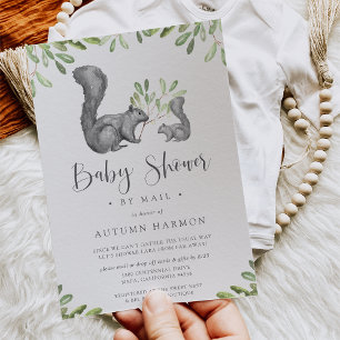 Woodland Friends Grått Squirrel Baby Shower by Mai Inbjudningar