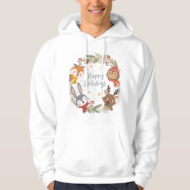 Woodland Friends Happy Holidays Circle  Hoodie (Framsida)