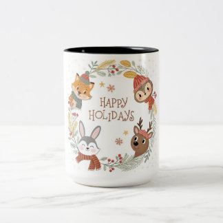 Woodland Friends Happy Holidays Circle Två-Tonad Mugg