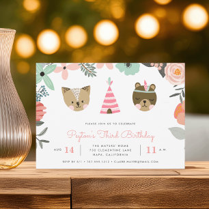 Woodland Friends Inbjudan till barns födelsedag-