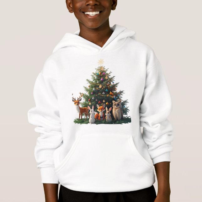 Woodland Friends Julgran Kids Pullover T Shirt (Framsida)