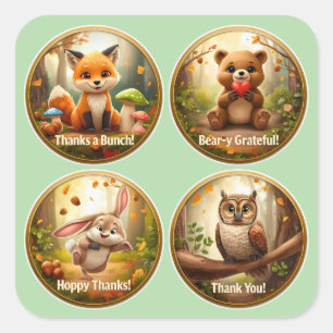 Woodland Friends Stickers - Cute Forest Animal Pa Fyrkantigt Klistermärke