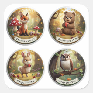 Woodland Friends Stickers - Cute Forest Animal Pa Fyrkantigt Klistermärke