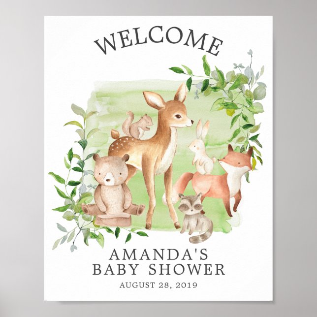 Woodland Friends Welcome Baby Shower Poster (Framsidan)