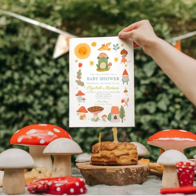 Woodland Frog Svamp Baby Shower-inbjudan Inbjudningar (Skapare uppladdad)