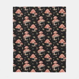 Woodland Frogs & Fly Agaric Mushrooms Watercolor Fleecefilt