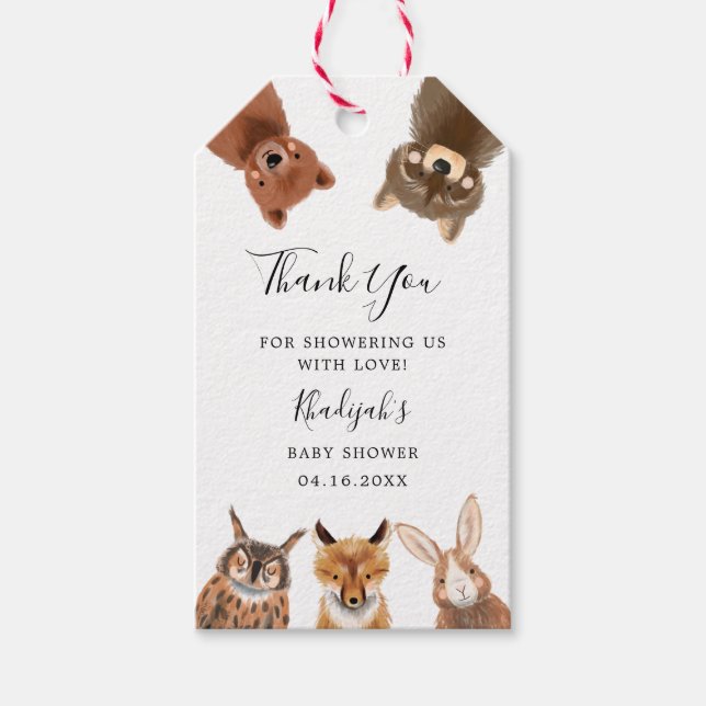 Woodland Gender Neutral Baby Shower Presentetikett (Framsidan)