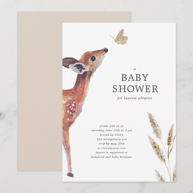 Woodland Gender Neutral Watercolor Baby Shower Inbjudningar (Fram/baksida)