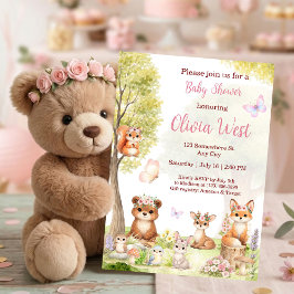 Woodland Girl Baby Shower Forest Animals  Inbjudningar