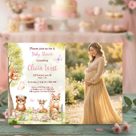 Woodland Girl Baby Shower Forest Animals Photo Inv Inbjudningar