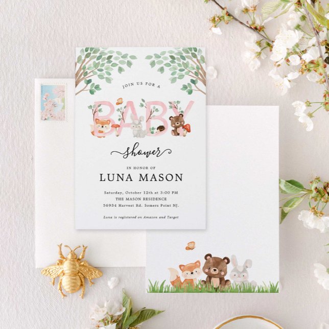 Woodland Girl Baby Shower-inbjudan Inbjudningar (Skapare uppladdad)