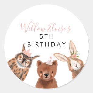 Woodland Girl Birthday Favor Runt Klistermärke