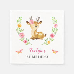 Woodland Girl Birthday Theme Hjort Cocktail Papper Pappersservett