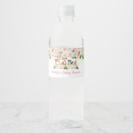 Woodland Girl Rosa Blommigt Baby Shower Vattenflaskor Etikett
