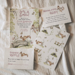 Woodland Girl Squirrels Forest Cute Baby Shower Inbjudningar