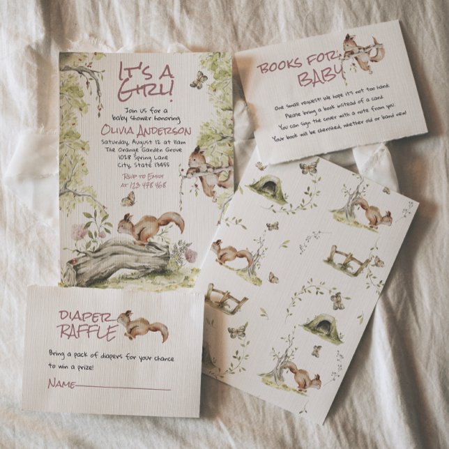 Woodland Girl Squirrels Forest Cute Baby Shower Inbjudningar (Skapare uppladdad)