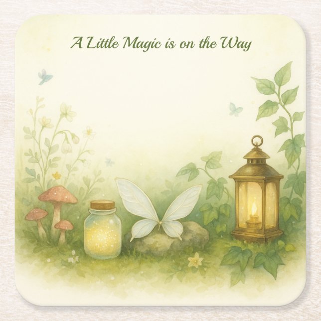 Woodland Glow Baby Shower Invitation | Firefly Jar Underlägg Papper Kvadrat (Framsidan)