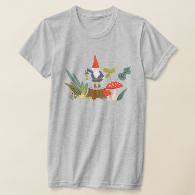Woodland Gnome & Mushroom T Shirt (Laydown)