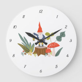 Woodland Gnome och Mushroom Wall Clock Stor Klocka