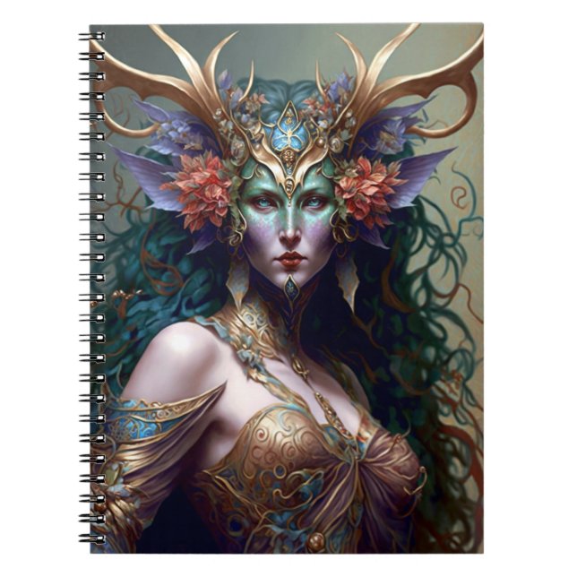 Woodland Goddess Fantasy Art Anteckningsbok (Framsidan)