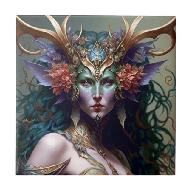 Woodland Goddess Fantasy Art Kakelplatta (Framsidan)