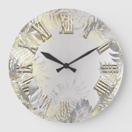 Woodland Golden Fern Grått Silver Roman Numbers Stor Klocka