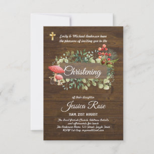 Woodland Golv Rustic Christening Inbjudan Baptism