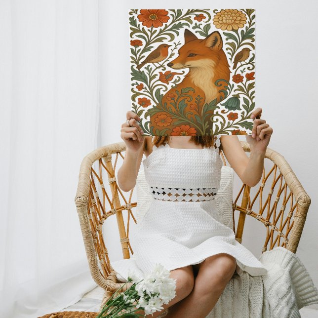 Woodland Grace Fox Motif in Bloom Canvastryck (Skapare uppladdad)