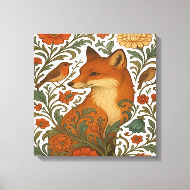 Woodland Grace Fox Motif in Bloom Canvastryck (Framsida)