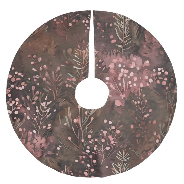 Woodland Gräs & Soft Rosa Berries Helgdag Mönster Julgransmatta Borstad Polyester (Framsidan)