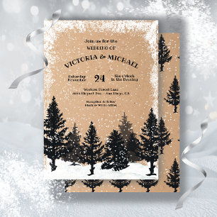 Woodland Gräs Träd Snowy Winter Wedding Inbjudningar