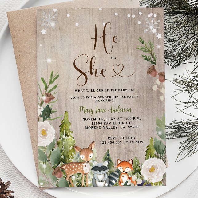 Woodland Gräs Träd Winter Gender Reveal Inbjudningar (Skapare uppladdad)