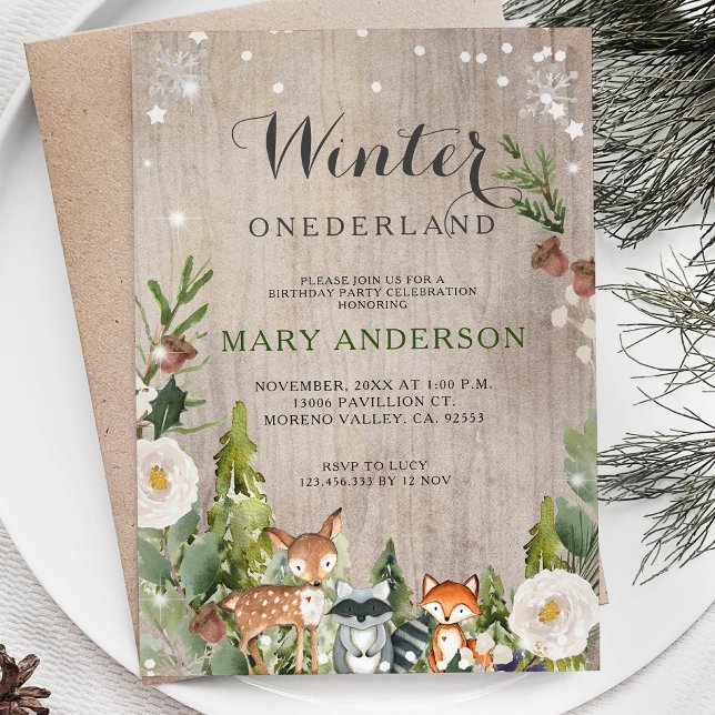 Woodland Gräs Träd Winter Onederland-födelsedag Inbjudningar (Skapare uppladdad)