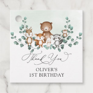Woodland Greenery Animals Pojke Birthday Gåvor Etiketter