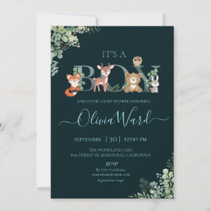 Woodland Greenery Baby Shower Boy-inbjudan Inbjudningar