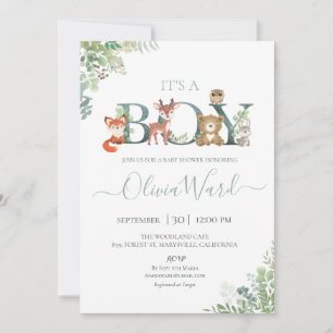 Woodland Greenery Baby Shower Boy-inbjudan Inbjudningar