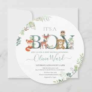 Woodland Greenery Baby Shower Boy-inbjudan Tack Kort