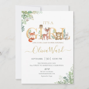 Woodland Greenery Baby Shower Girl Inbjudningar