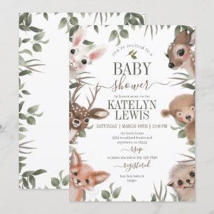 Woodland Greenery Baby Shower Inbjudningar
