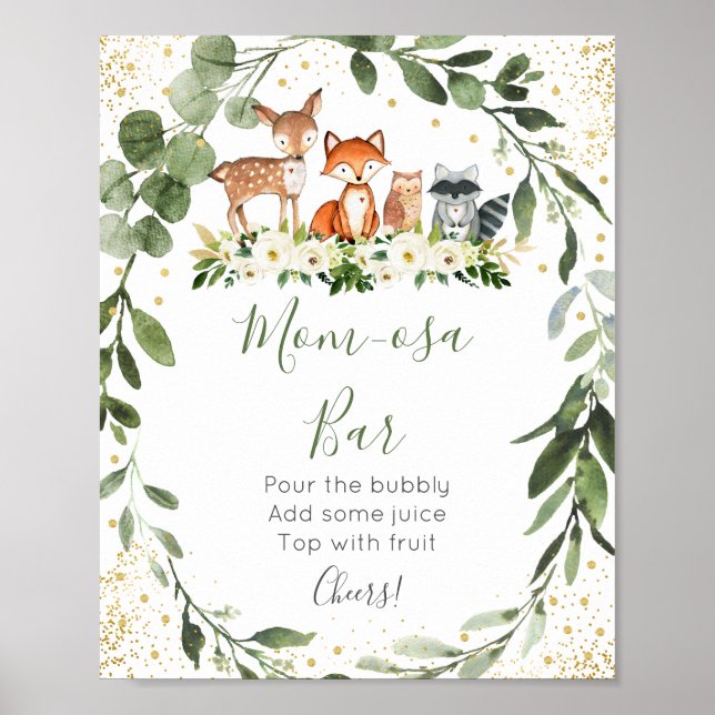 Woodland Greenery Baby Shower Mimosa Pub Poster (Framsidan)